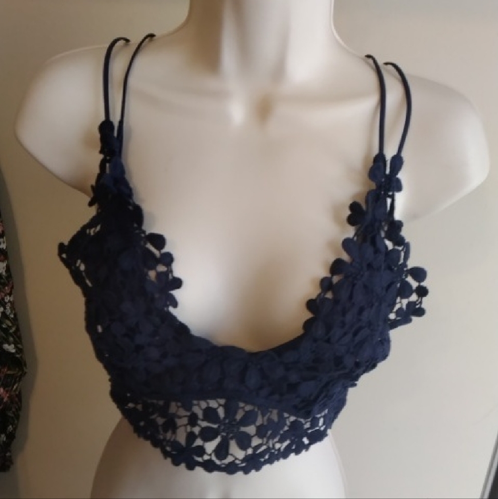 Free People Navy Floral Crochet Bralette